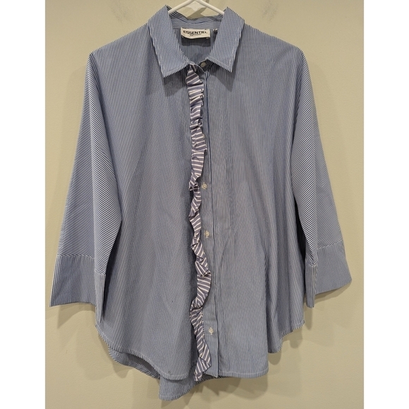 Essentiel Antwerp Blue and White Striped Button Down Shirt Size 10 - Picture 8 of 8